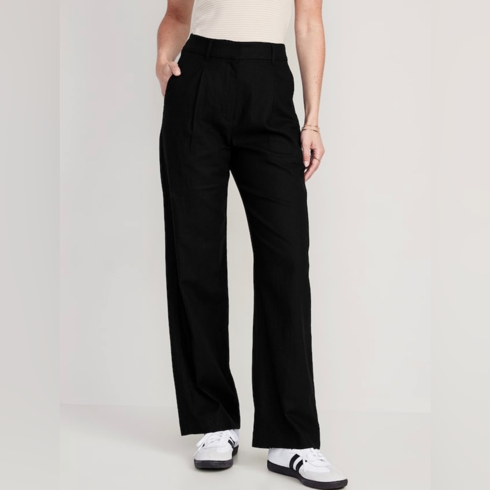 Extra High-Waisted Pleated Taylor Wide-Leg Linen-Blend Trouser Pants